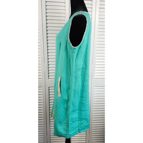 iLinen lifestyle 100% Linen Sheath Dress Large Mint Leaf Metallic Stripe $278 - Picture 2 of 8